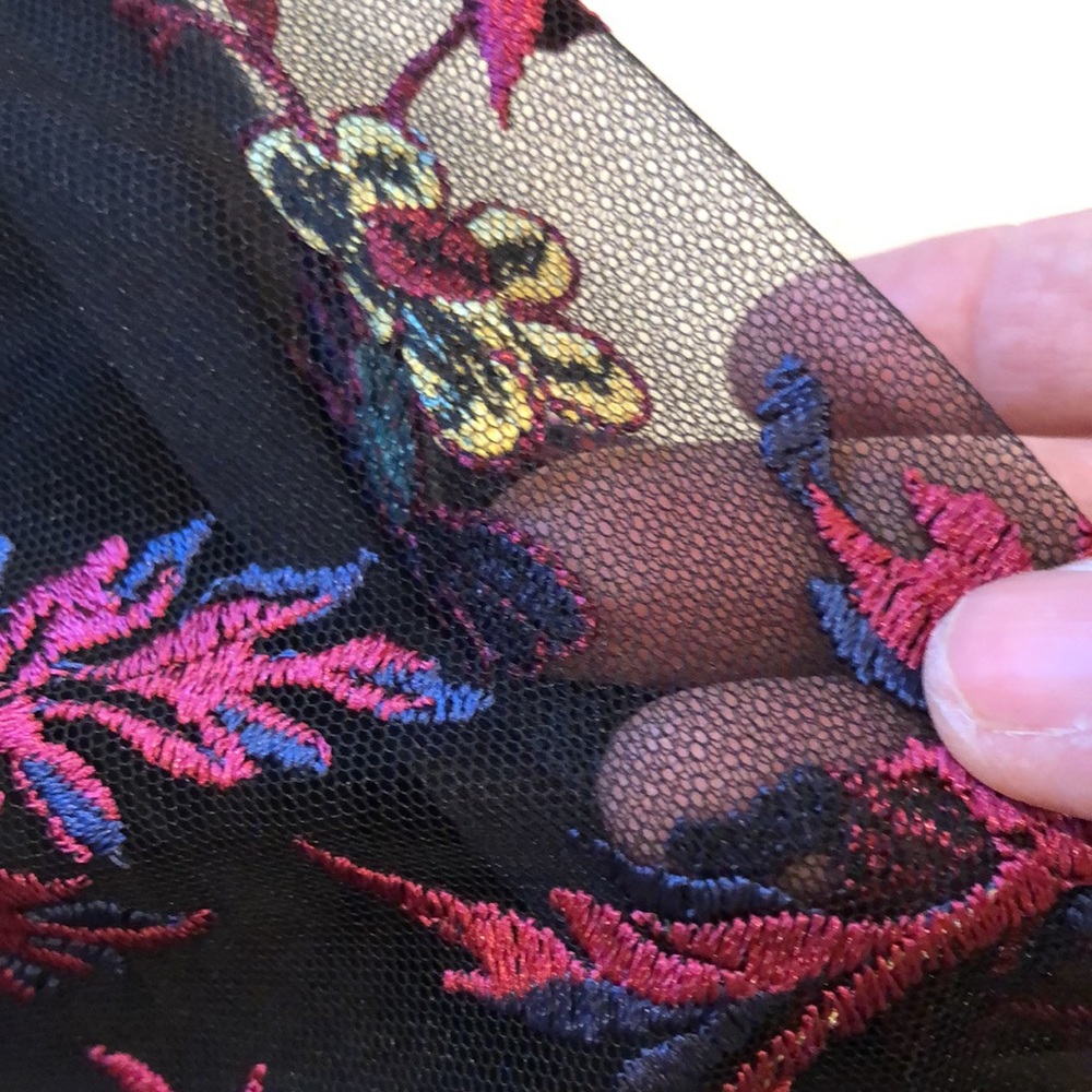 Nicole Miller black/ multi -colored embroidered sheath/midi cocktail dress - Picture 6 of 10
